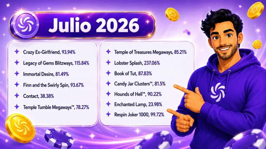 Porcentaje de premios pagado por Betfair Casino en julio de 2026, publicado juego por juego por el propio operador.