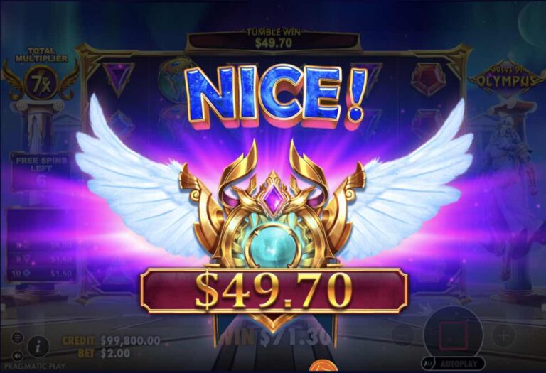 Premio de 49,70 dólares en las tiradas gratis de Gates of Olympus con el multiplicador total en 7x y seis giros restantes