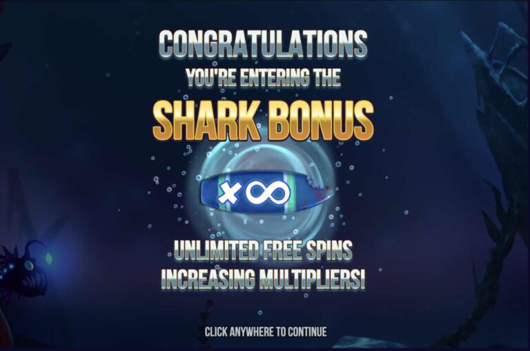 Pantalla de entrada al Shark Bonus de Razor Shark con el multiplicador infinito y tiradas gratis sin limite