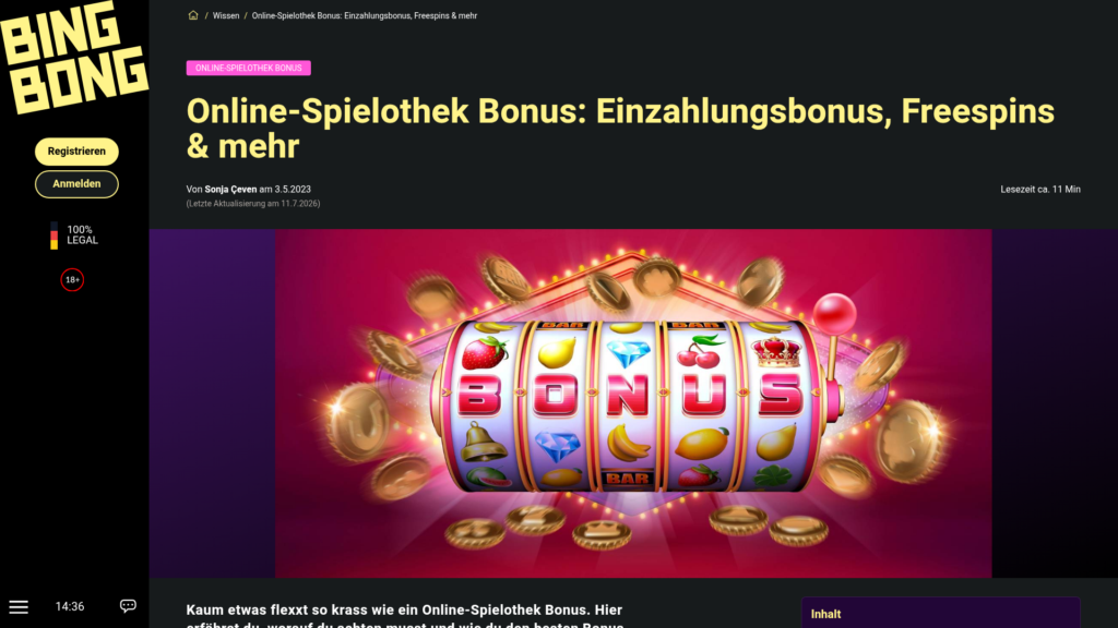 Ratgeber-Artikel von BingBong zum Einzahlungsbonus und zu Freispielen